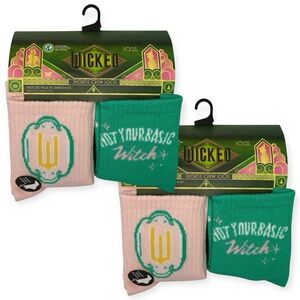 (2) WICKED Glinda Elphaba Pink Green Shortie Crew Socks 10 Pack Size 4 - 10